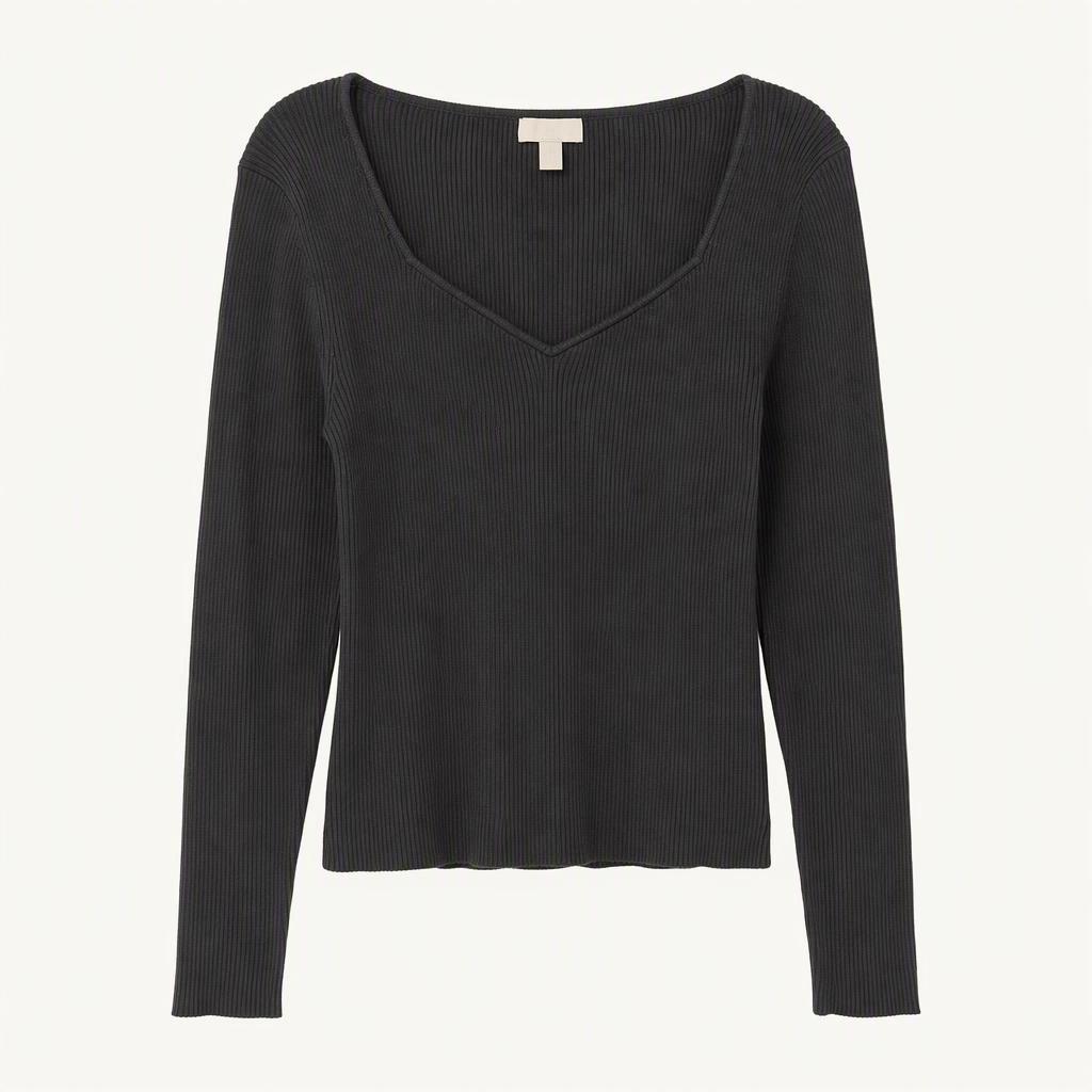 H&M 골지 스퀘어 브이넥 긴팔 니트 블랙 L