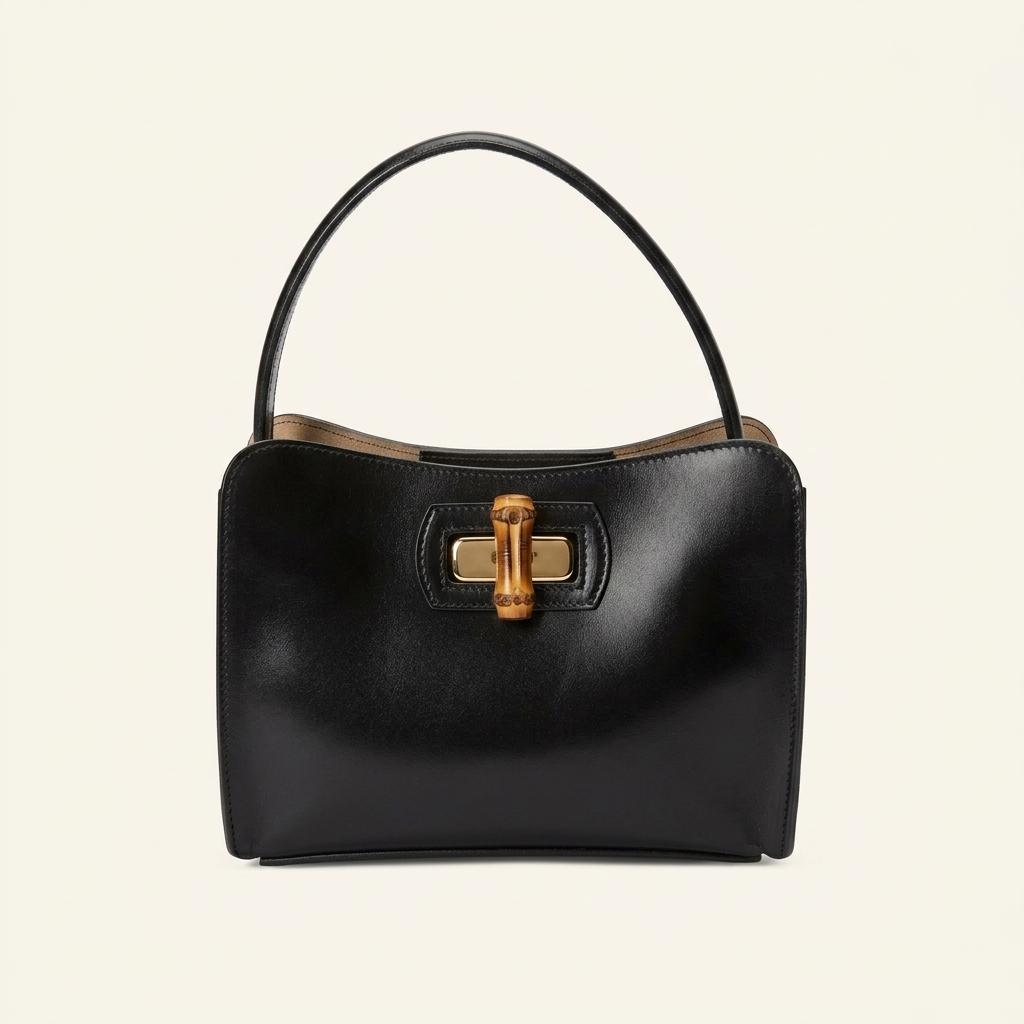 [MADE IN ITALY] CUIR ROSE 뱀부 잠금장치 블랙 천연가죽 토트백