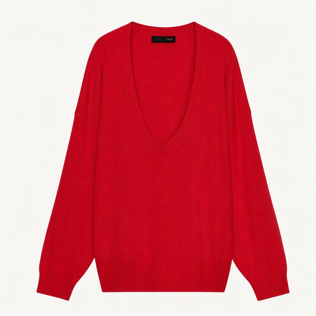 ZARA 레드 딥 브이넥 니트 S