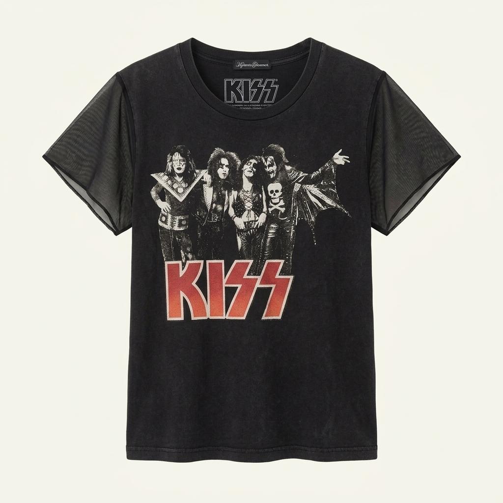 히스테릭글래머 KISS 시스루 반팔 티셔츠 블랙