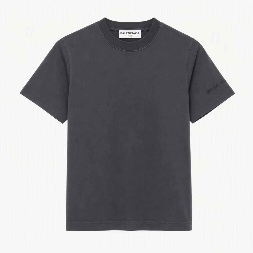 발렌시아가 BALENCIAGA - 워시드 차콜 로고 자수 반팔 티셔츠 44