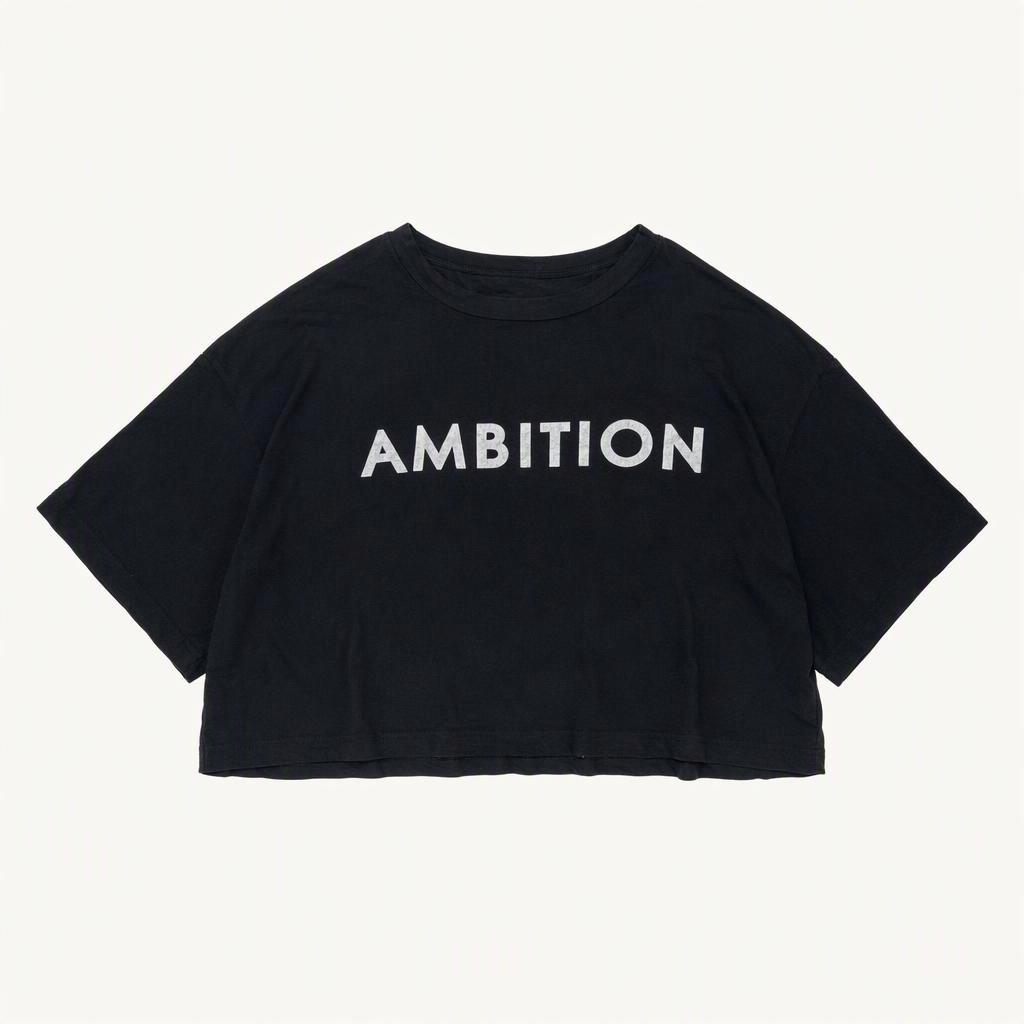 AMBITION 레터링 크롭 루즈핏 긴팔 티셔츠 블랙
