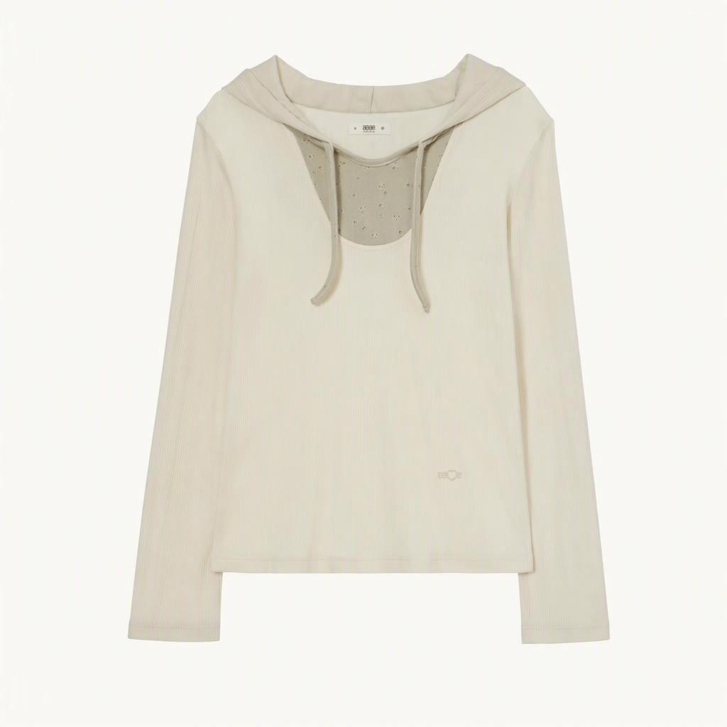 aeae FLOWER BLOCK HOODIE [IVORY]