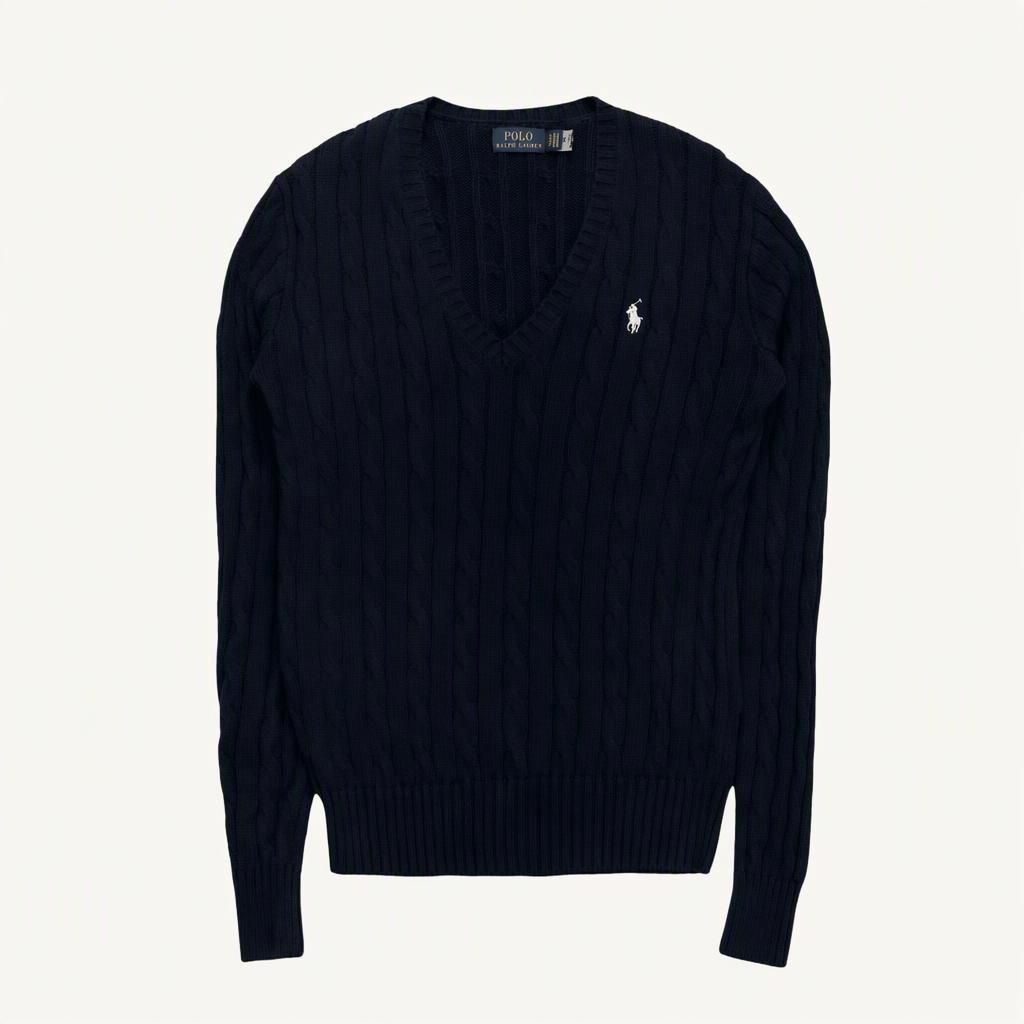 RALPH LAUREN 코튼 케이블 브이넥 니트 S/P