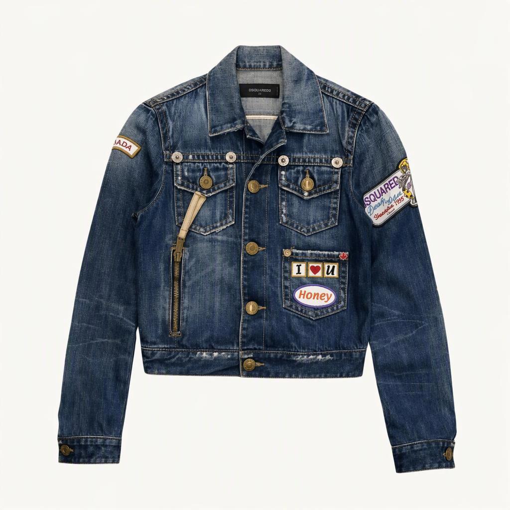 DSQUARED2 패치 워싱 크롭 데님 자켓