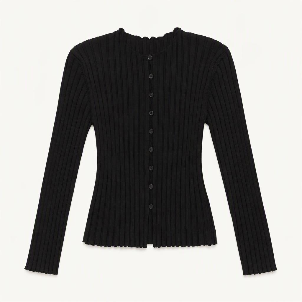 프론트로우 골지 아워글래스 블랙 가디건 m