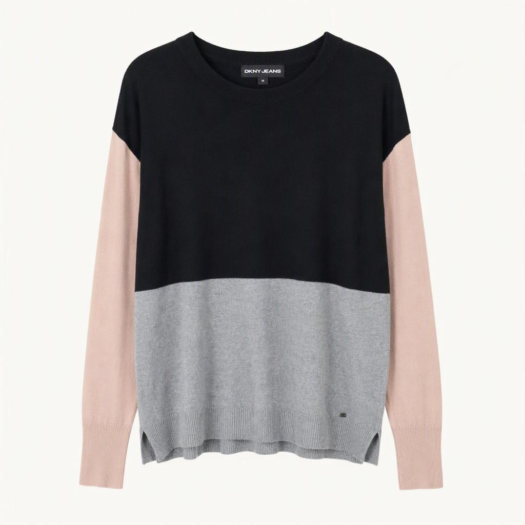 DKNY 진 배색 라운드넥 니트 스웨터 M