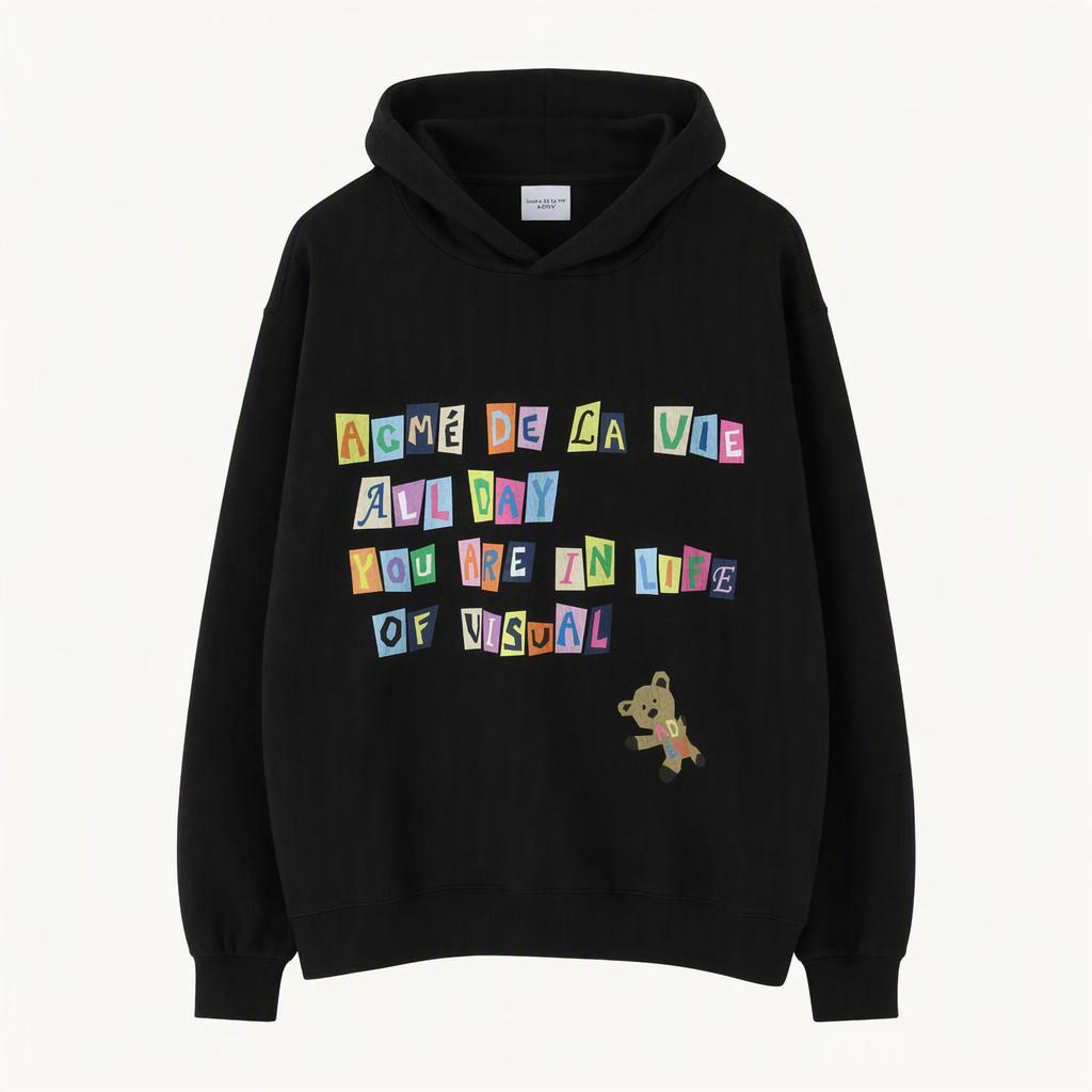 (L-XL) 아크메드라비 후드티셔츠 레터링 콜라쥬 블랙-H41412