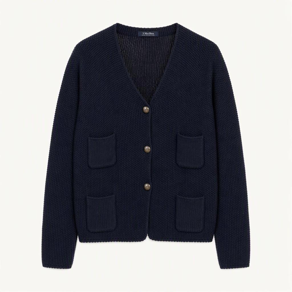 (L) S MaxMara 네이비 리넨 니트 가디건 자켓