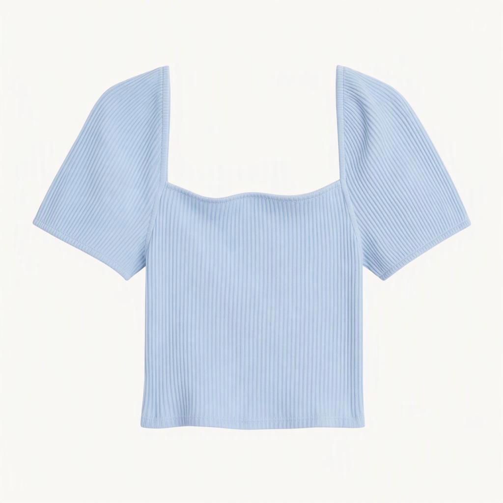 H&M 스퀘어넥 퍼프 슬리브 탑 하늘색 S
