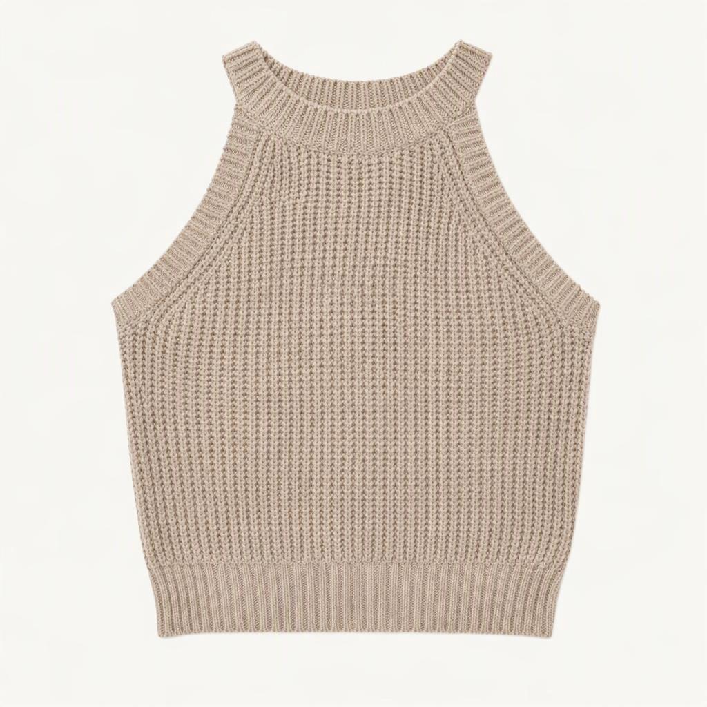 H&M 베이지 홀터넥 니트 탑 파티복 휴가룩