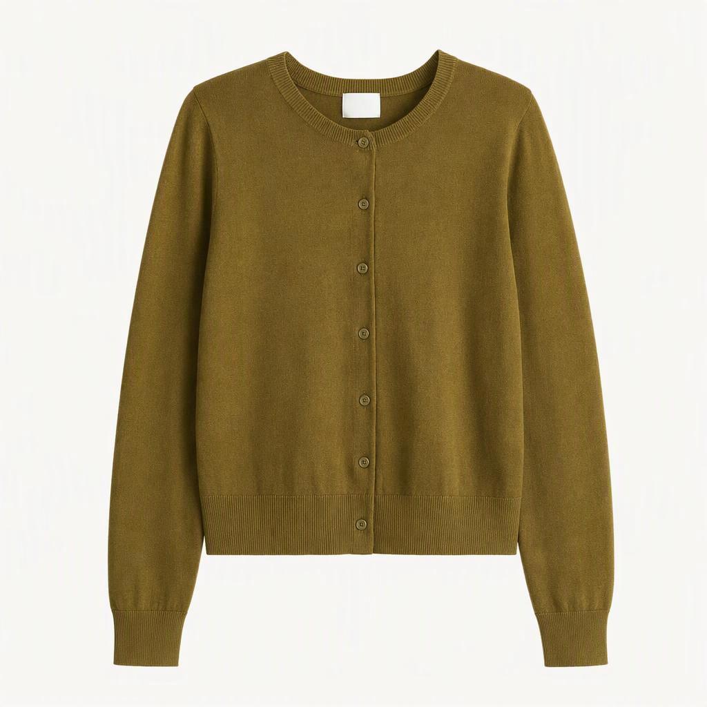 H&M 파인니트 라운드넥 가디건 올리브그린
