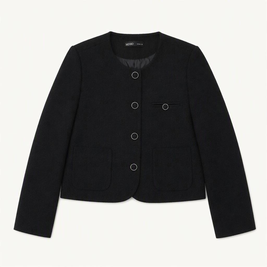 여성 미쏘 Mixxo 23년도 양모 혼방 크롭 트위드 자켓 M 블랙