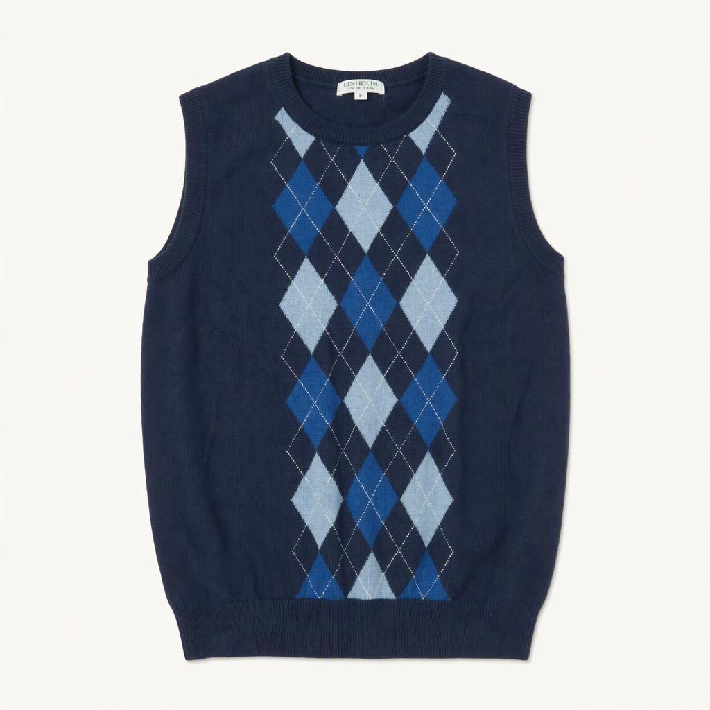린홀린 아가일 울 니트 조끼 네이비