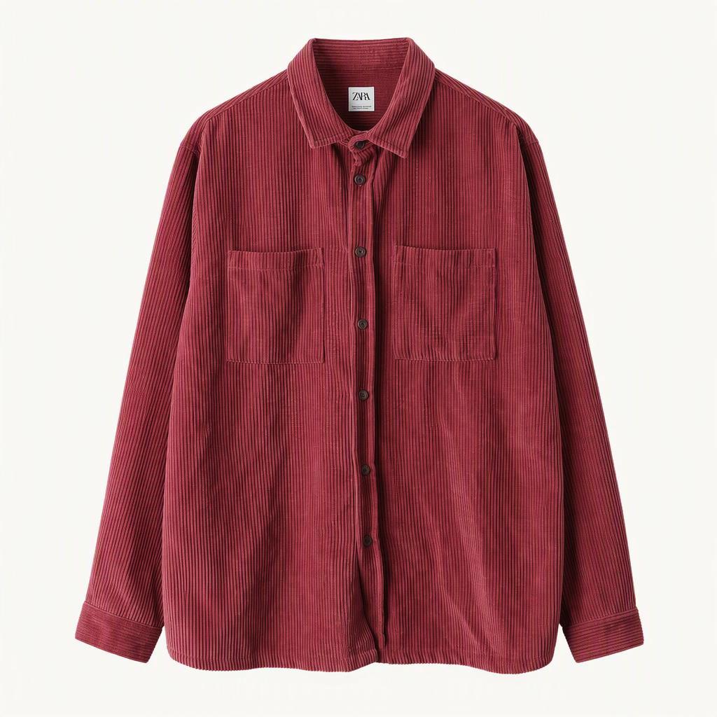 (XL-2XL) 자라 셔츠 남방 코듀로이 버건디 무지 아메카지-H40312