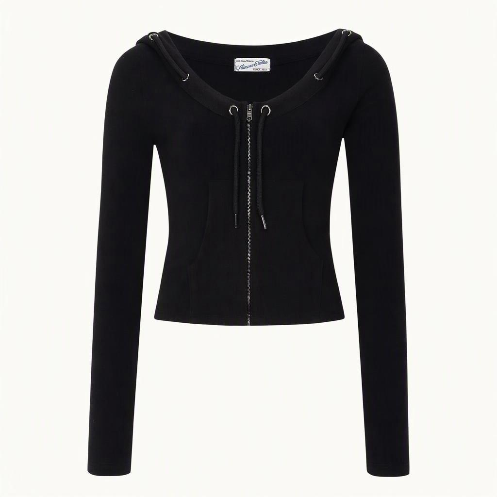 Glen Deep U-neck Hoodie (Black)