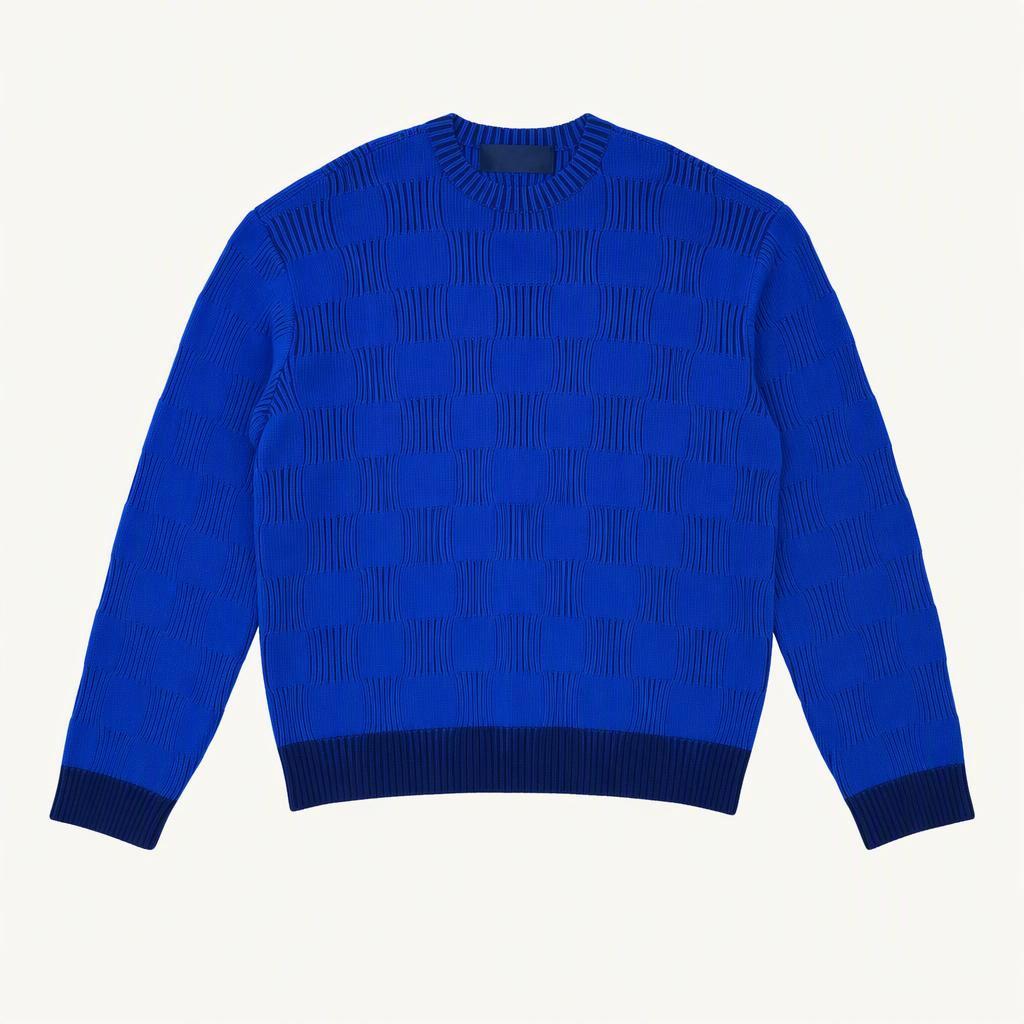 준지 체커보드 라운드 니트 블루