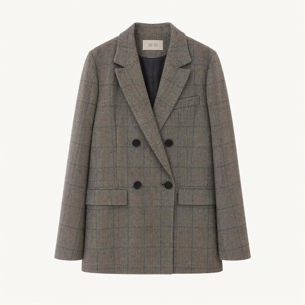 한섬 SJ SJ 체크 더블 자켓 JAPAN FABRIC wool 100%
