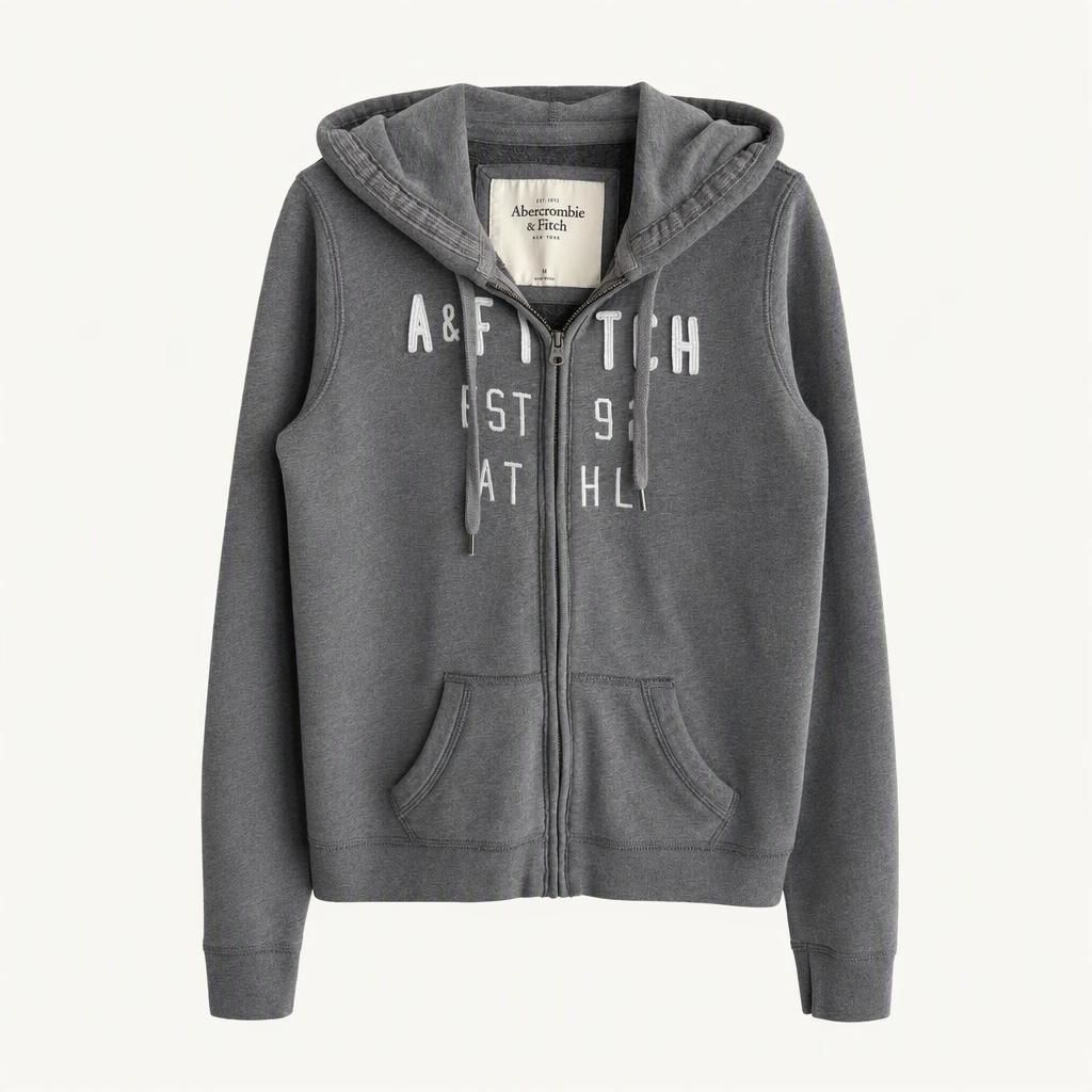 Abercrombie 아베크롬비 그레이 글리터 패치 로고 후드집업