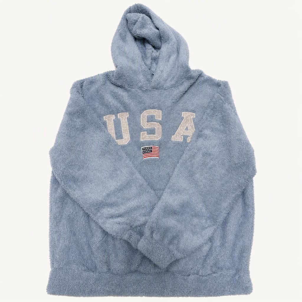 USA 자수 플리스 후드티 소라색