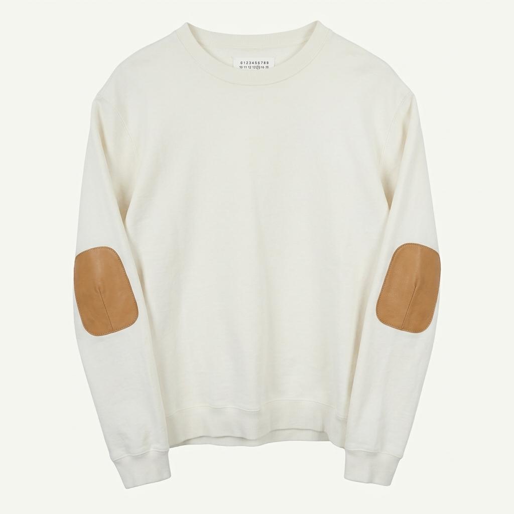 메종마르지엘라 (MEN - 48) 코튼 15AW 14라인 소가죽 엘보패치 크루넥 맨투맨