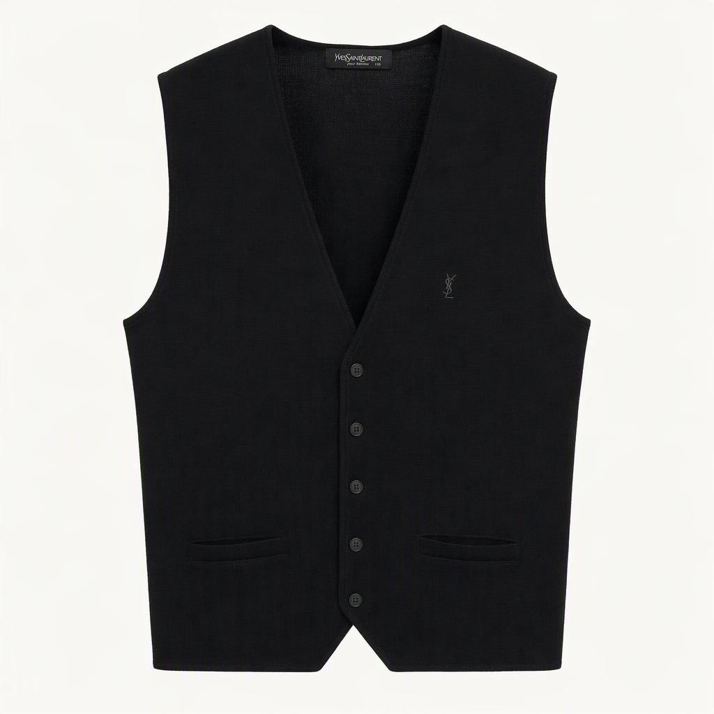 입생로랑 YSL 자수 로고 울 니트 베스트 / 블랙, 110