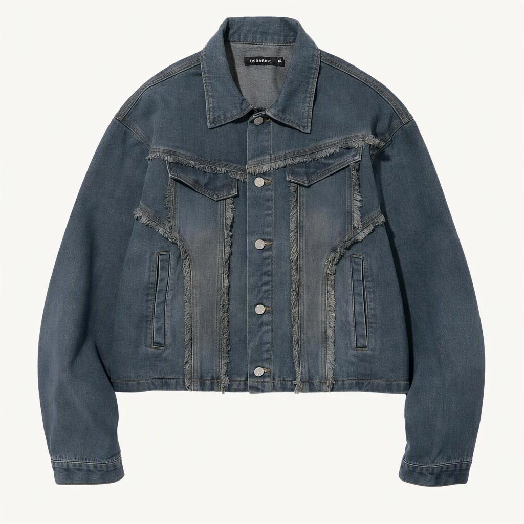 Cut Off Crop Denim Jacket - Deep Blue