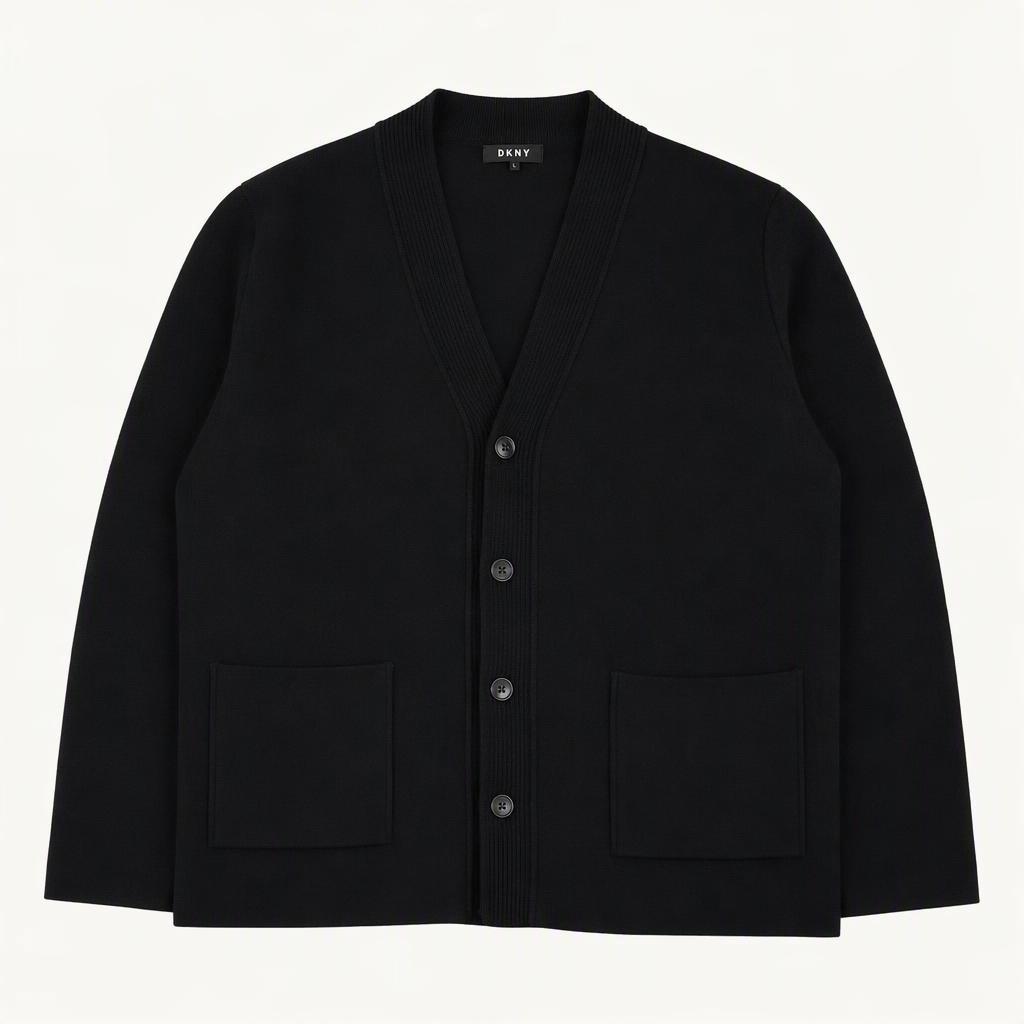 DKNY 울 100% 브이넥 가디건 블랙 L