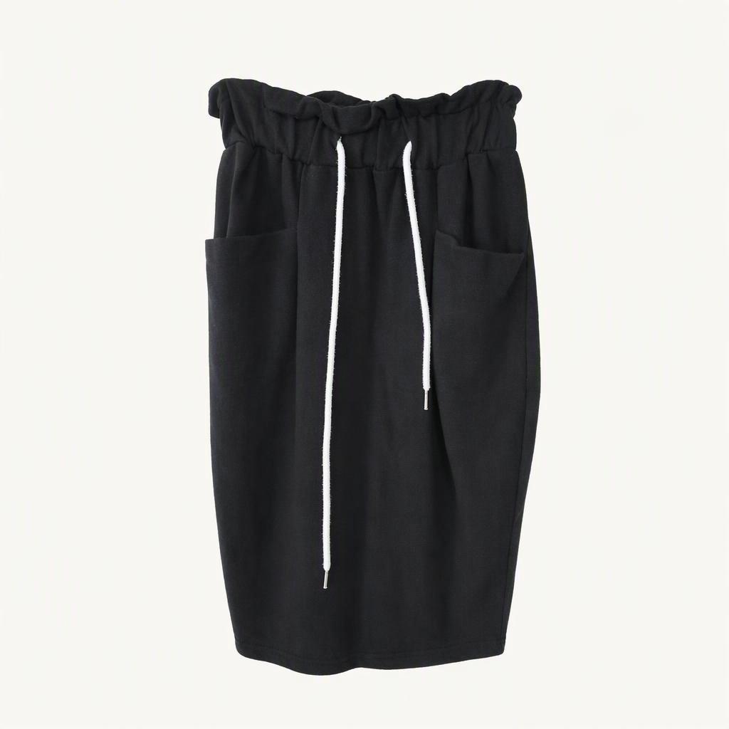 밴딩 스트링 포켓 미디 스커트 블랙