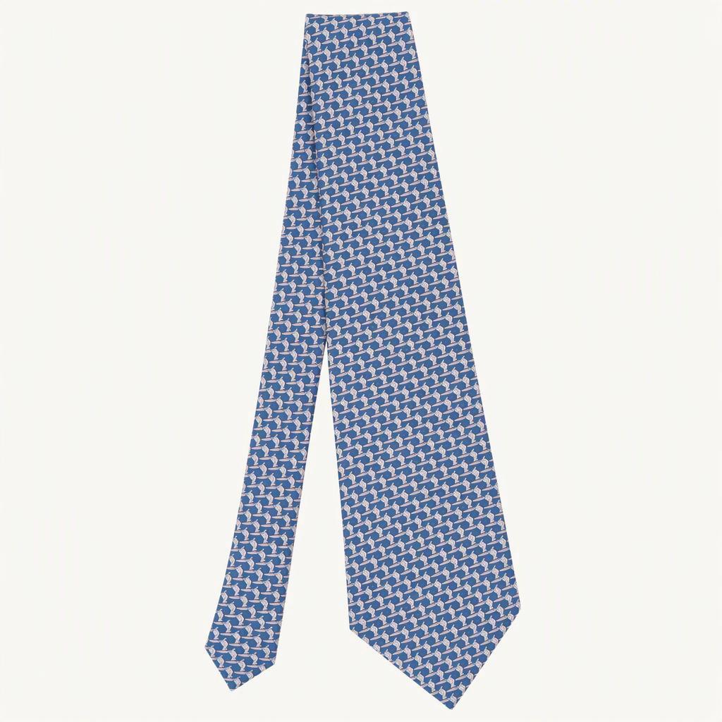 페라가모 실크 블루 앵무새 모티브 넥타이 8cm S~A+등급 K3874