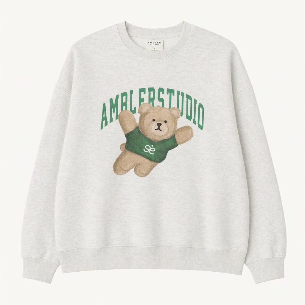 (L-2XL) 엠블러 맨투맨 티셔츠 곰돌이 빅로고 기모-H40149