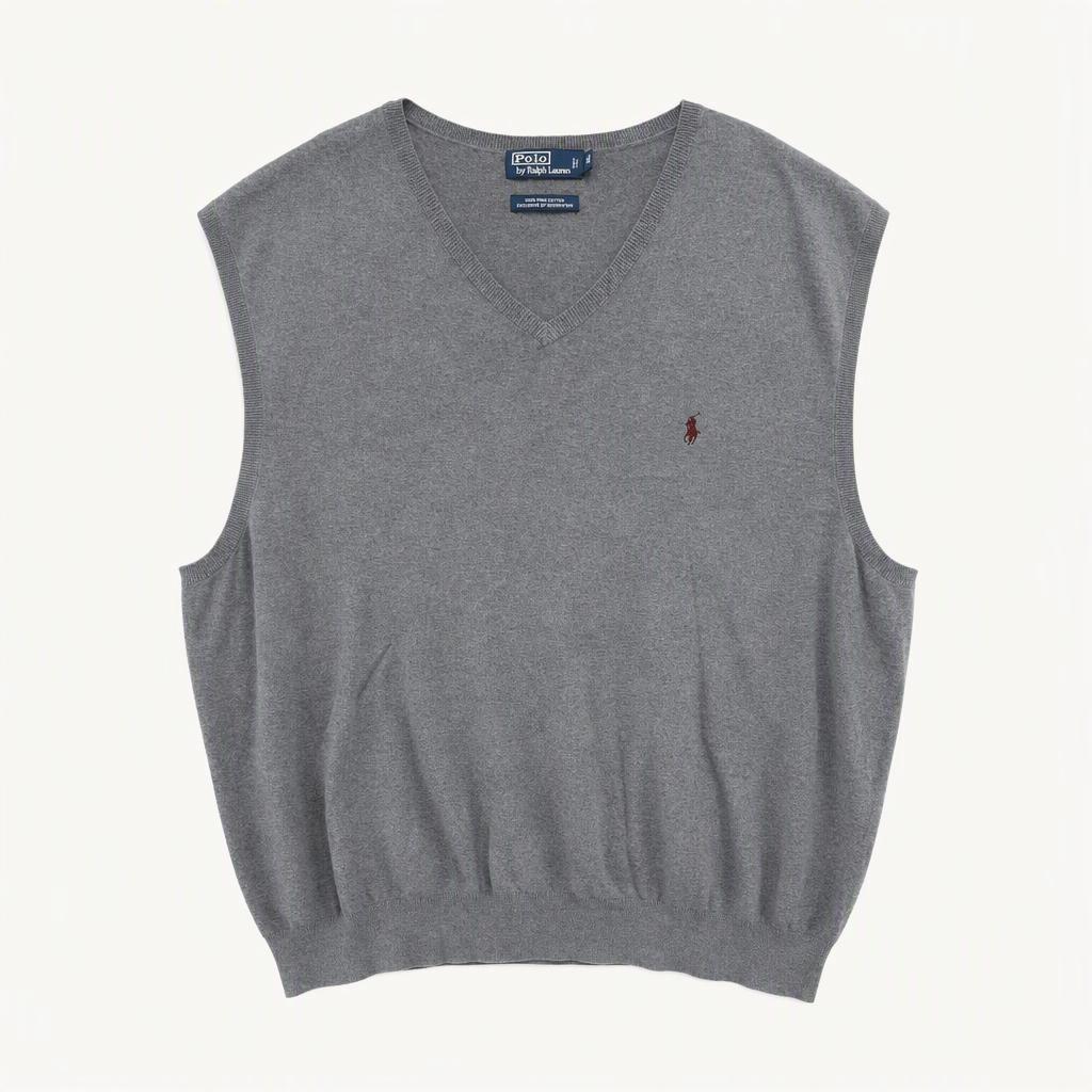 [4XL] 폴로 랄프로렌 피마코튼 브이넥 니트조끼 그레이