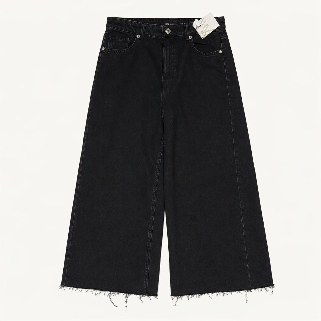 <새상품> 여성 자라 ZARA 와이드 레그 흑청 데님팬츠 40 블랙