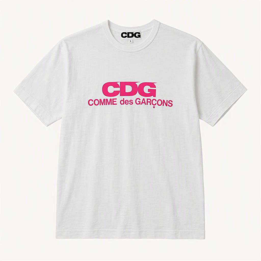 꼼데가르송 CDG 핑크 로고 반팔 티셔츠 화이트