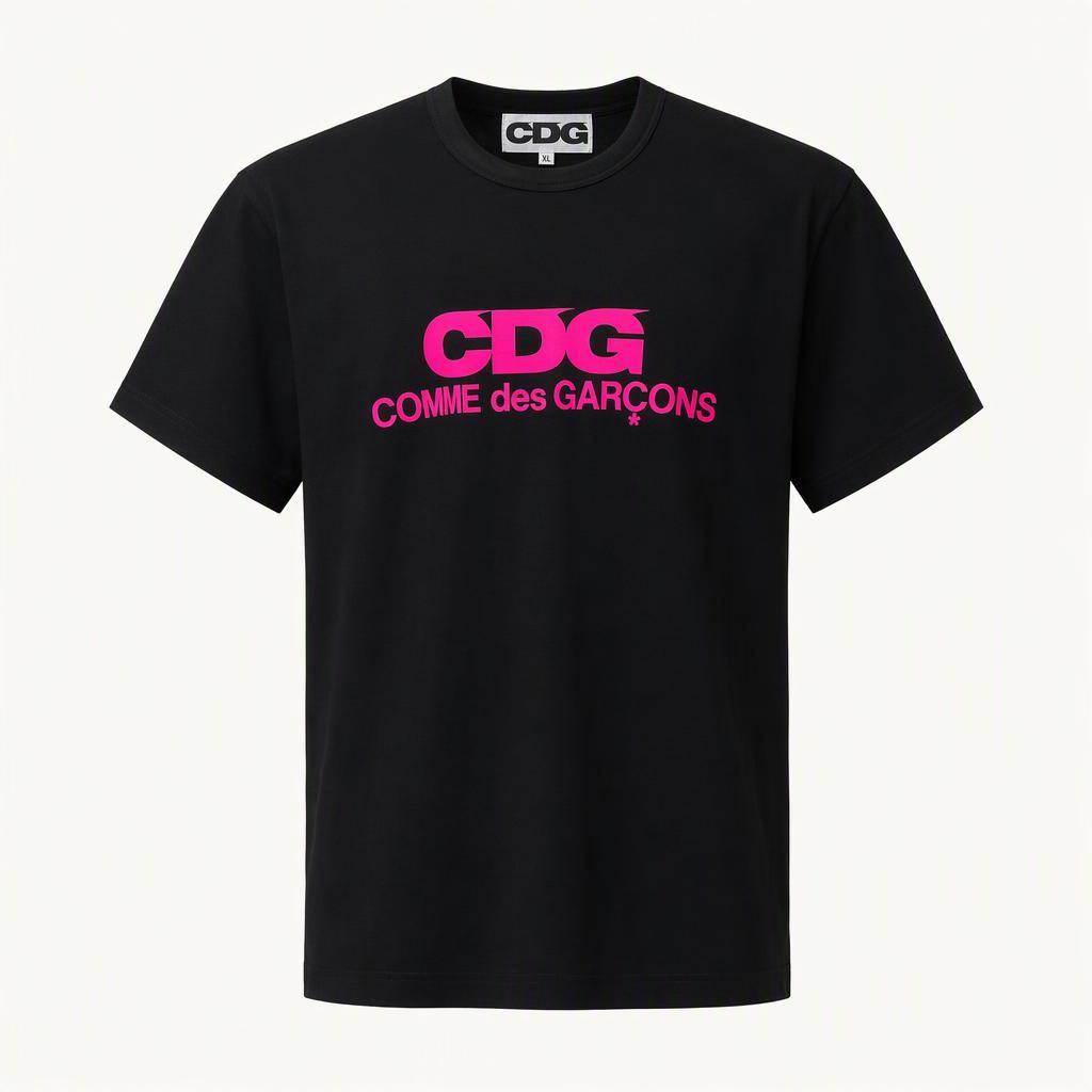 꼼데가르송 CDG 핑크 로고 반팔 티셔츠 블랙