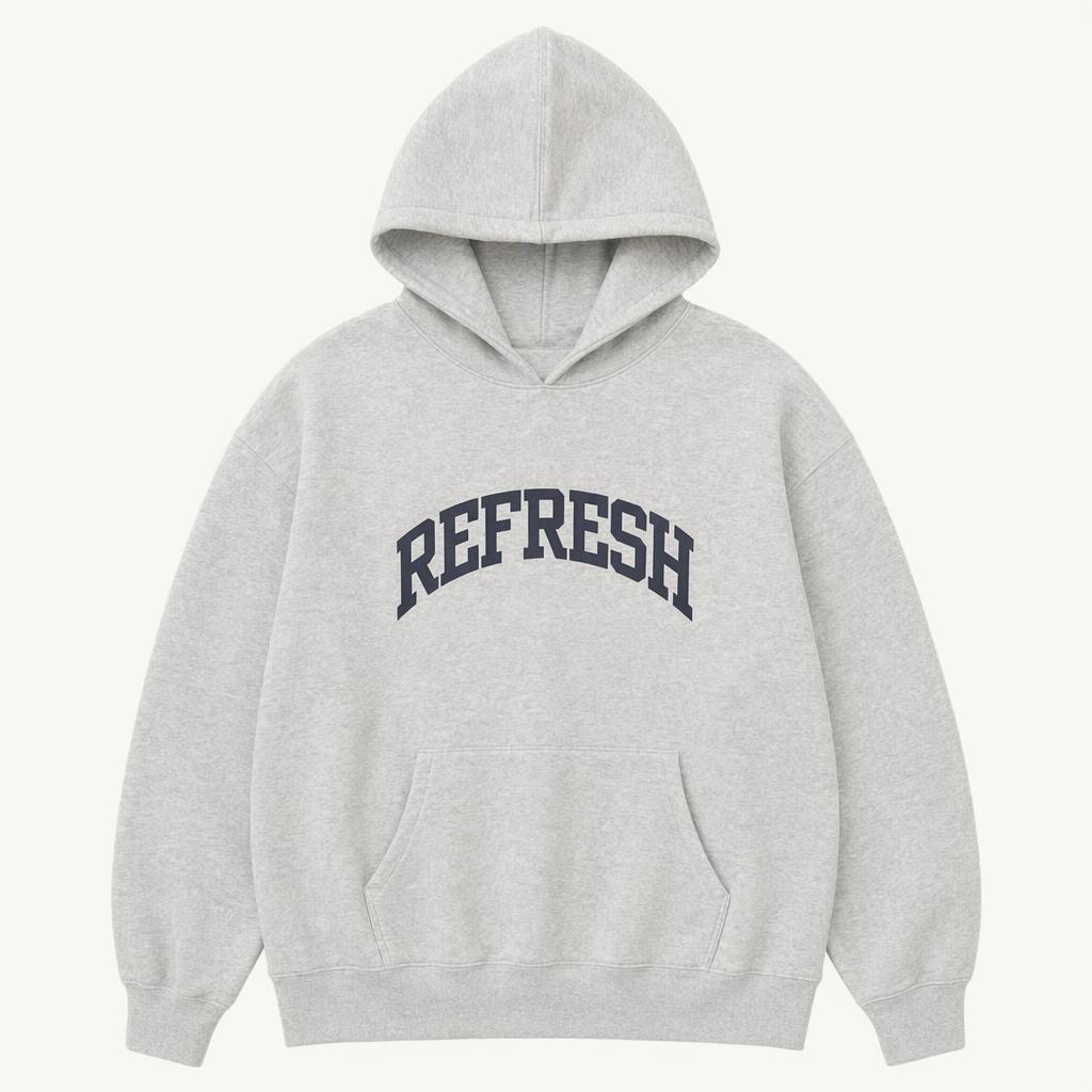 리프레쉬 REFRESH 레터링 오버핏 후드티 그레이