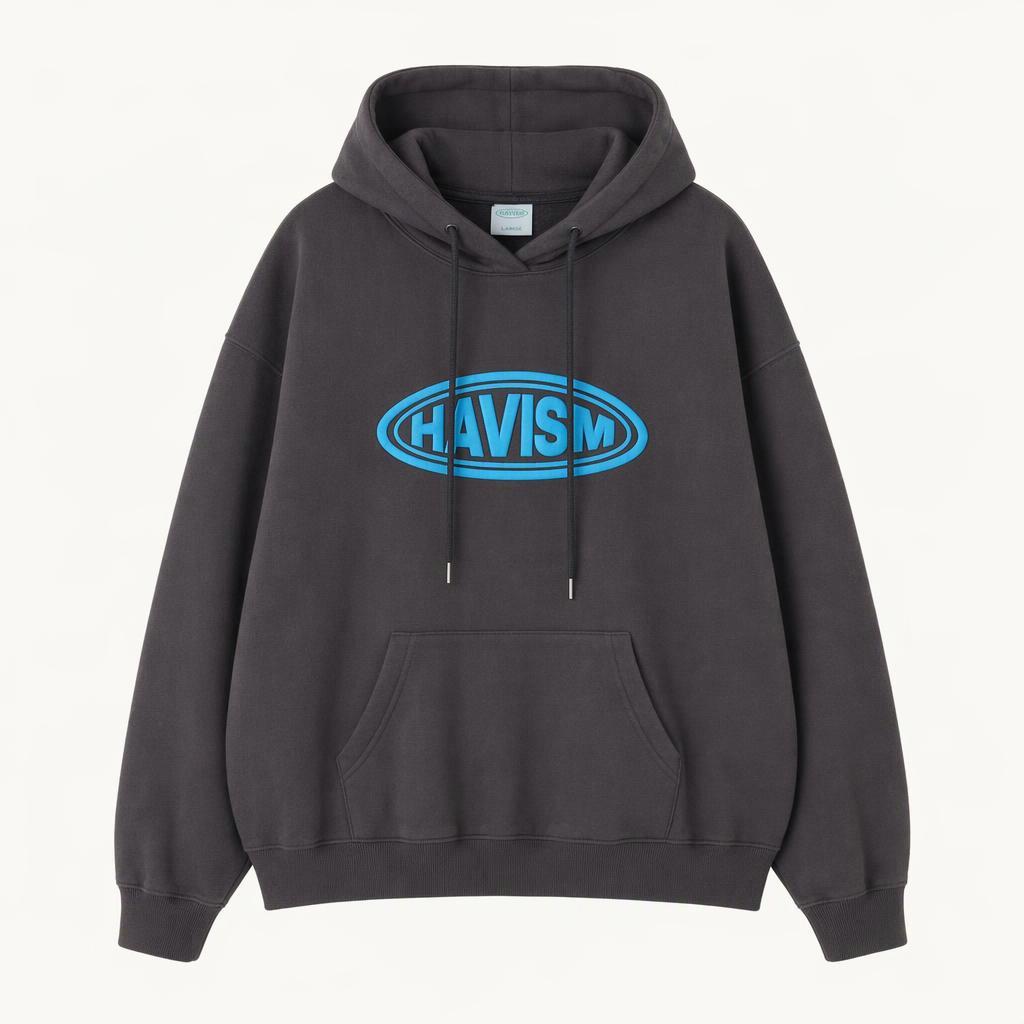 (L-XL) 해비즘 후드티셔츠 빅로고 발포나염 엠보 차콜-H40069