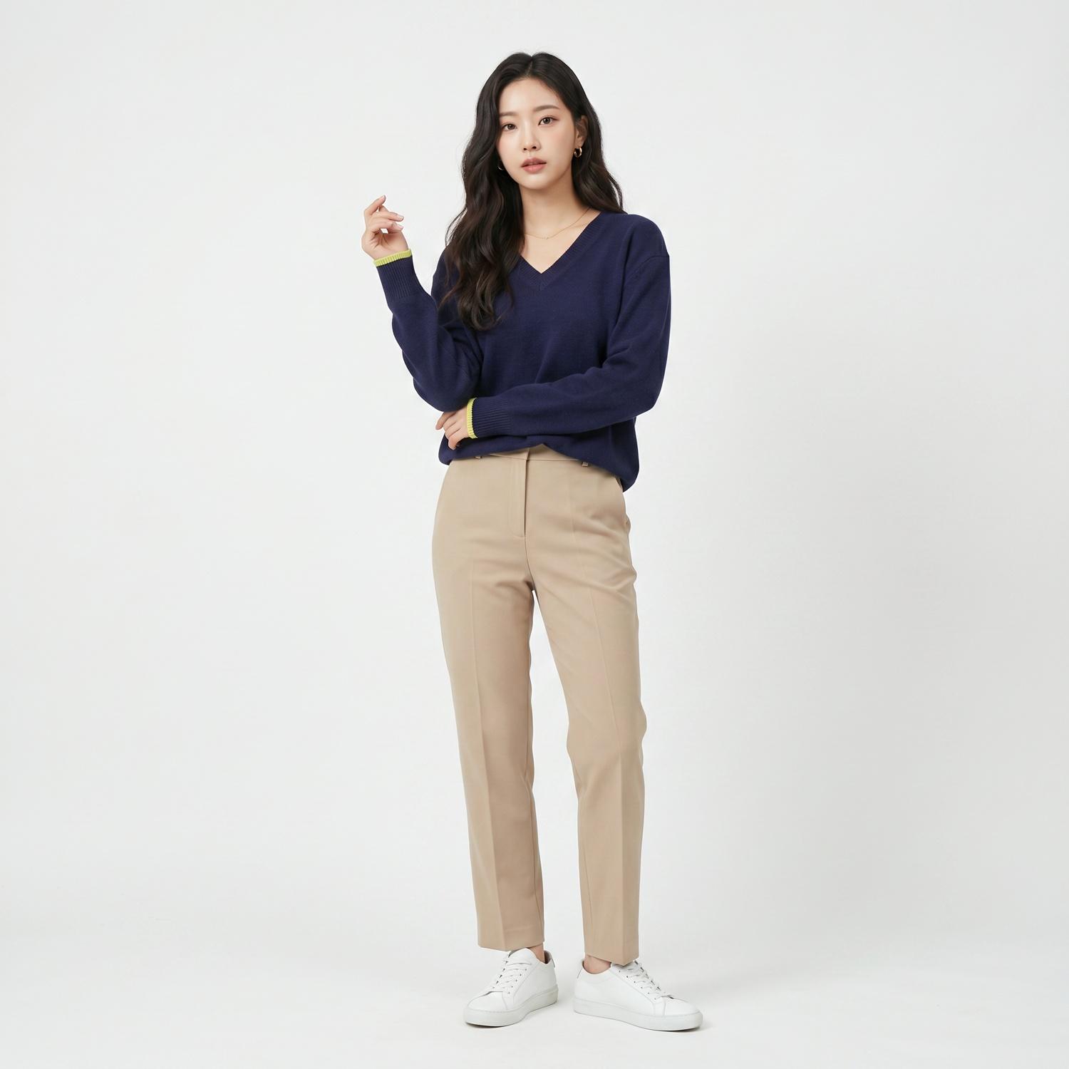 앤유 브이넥니트 착용컷