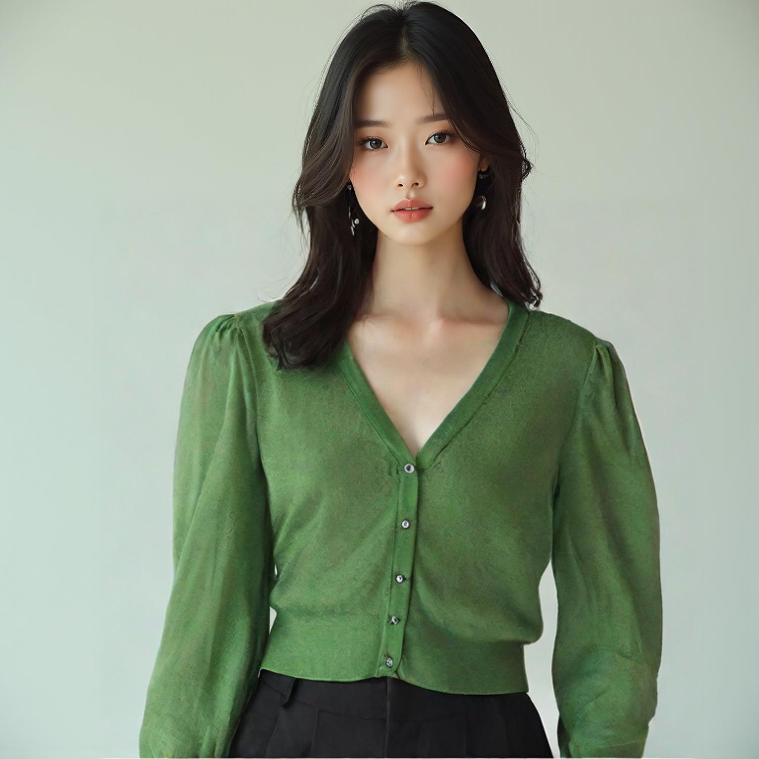 레니본 브이넥카디건